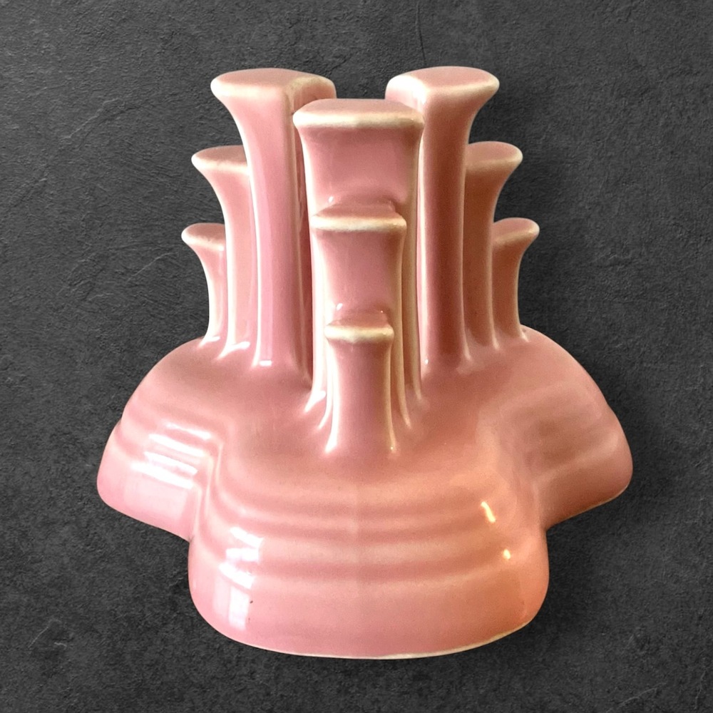 Fiesta Rose Pink Tripod Candle Holder Vintage Art Deco Tiered Ceramic 5" x 4"